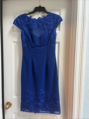 Monique Lhuillier Royal Blue Lace-Trim Midi Dress